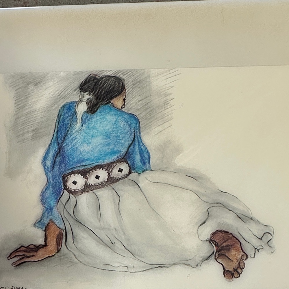 R. C. Gorman 8x8 Art Tile Seated Navajo Woman 1976 Signed - Picture 5 of 5